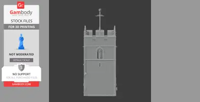 3D model of a medieval-style tower with a cross and arched windows, designed for 3D printing.