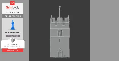 3D model of a medieval-style tower with a crenellated top and arched windows.