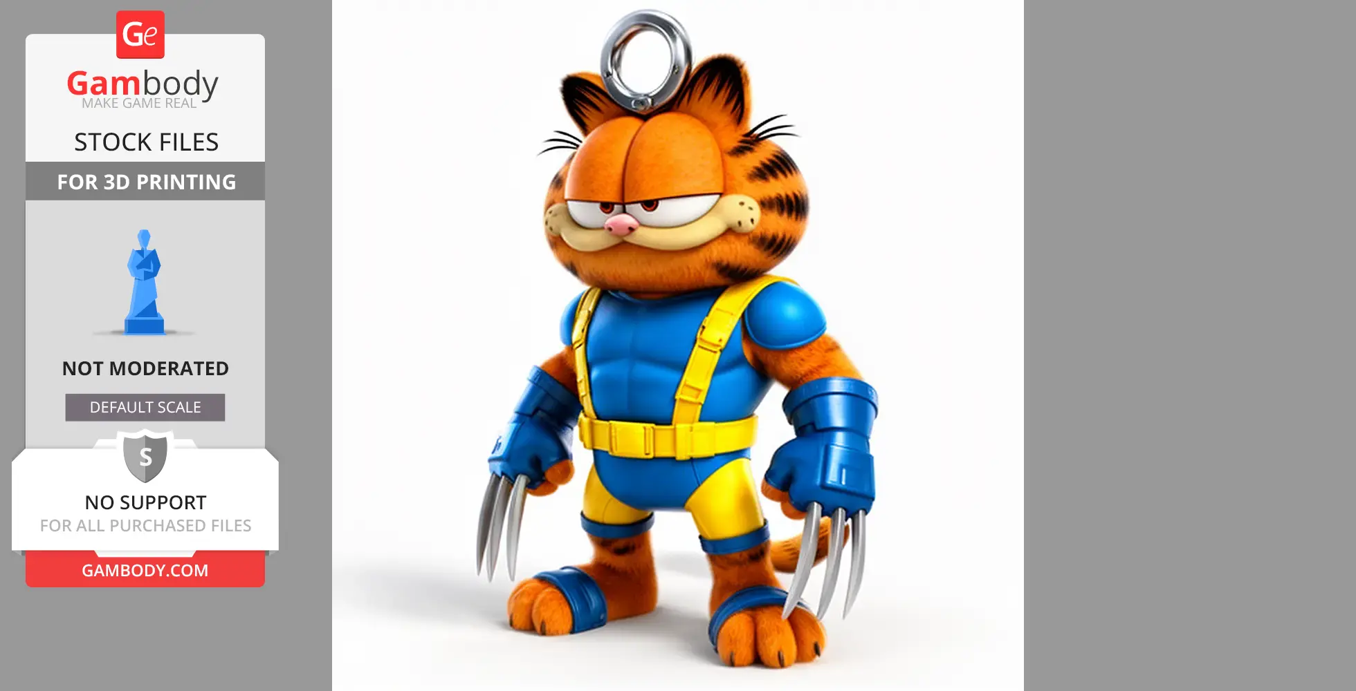 Garfield Wolverine Ring Figure - Mashup Figure STL
