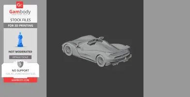 A 3D model of a sleek, futuristic sports car on a dark background, designed for 3D printing.