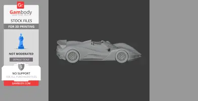 3D model of a sleek, futuristic sports car, side view, designed for 3D printing.