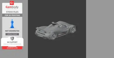 3D model of a sleek, futuristic sports car with aerodynamic design, viewed from the rear angle.
