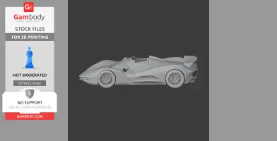 3D model of a sleek, aerodynamic sports car for 3D printing, viewed from the side.