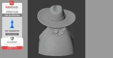 A figure wearing a wide-brimmed hat and cloak with a decorative collar, viewed from the back.