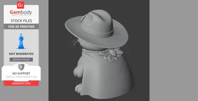 A 3D model of Garfield as Zorro, wearing a cape and wide-brimmed hat, viewed from behind.
