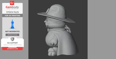 A 3D model of a cartoon cat wearing a wide-brimmed hat, mask, and cape, resembling a Zorro character.