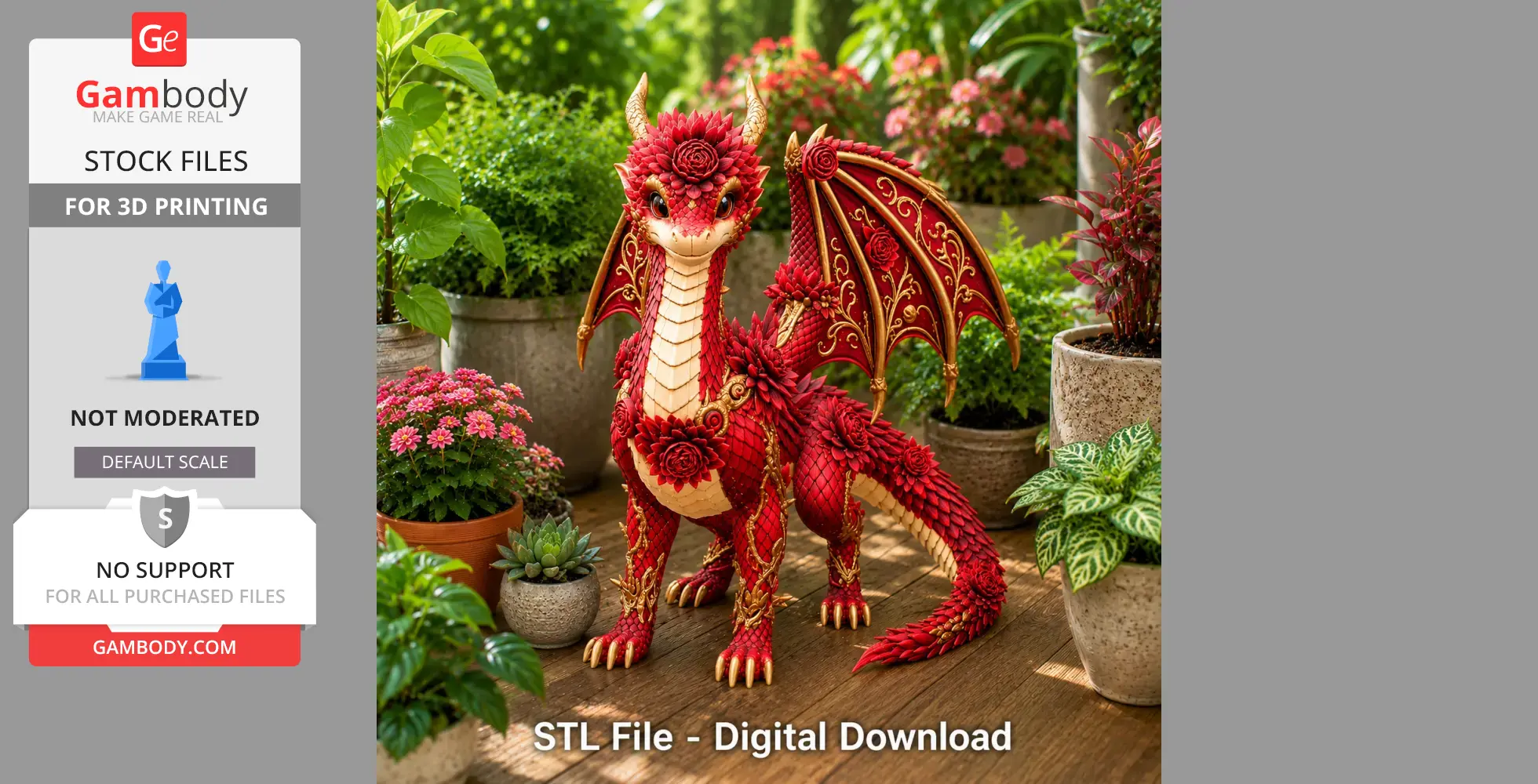 Crimson Dahlia Dragon STL File for 3D Print