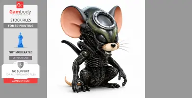 Alien-like mouse figure with Xenomorph body and large ears, designed for 3D printing.