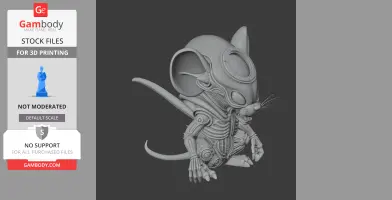 A 3D model of a hybrid figure combining a cartoon mouse and alien creature features.