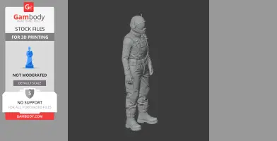3D model of an astronaut in a suit with helmet, standing upright from video game 'Satisfactory'.