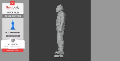 3D model of a futuristic astronaut in a detailed suit, viewed from the side.