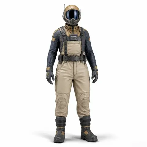 A sci-fi character figurine wearing a futuristic jumpsuit and helmet, designed for 3D printing.