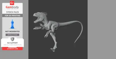 3D model of a Santanaraptor dinosaur with an open mouth and detailed limbs, posed dynamically for printing.