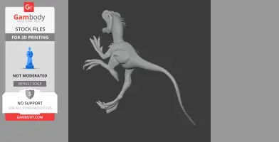 3D model of a Santanaraptor dinosaur mid-stride, with a long tail and open mouth, ready for 3D printing.