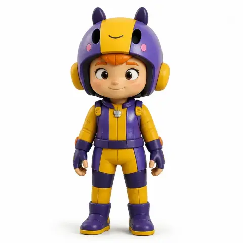 A colorful cartoon character figurine in a bee-themed outfit and helmet, designed for 3D printing.