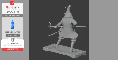 3D model of a samurai in traditional armor, holding a pole weapon, ready for action.