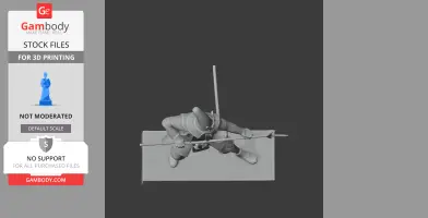 A highly detailed 3D model of a samurai warrior holding a spear, positioned on a rectangular base.