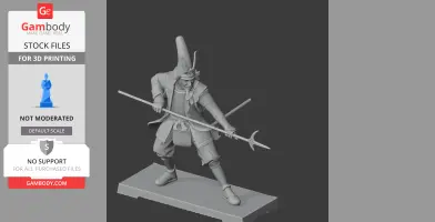 A detailed 3D model of a samurai in battle pose, holding a spear and wearing traditional armor.
