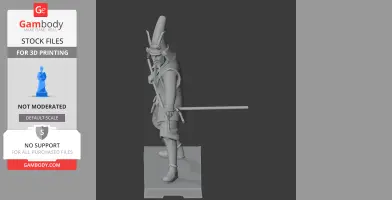 Samurai in traditional armor, standing with a sword, ready for 3D printing.