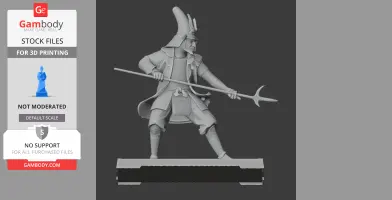 Samurai warrior in armor, wielding a pole weapon, posed for 3D printing.