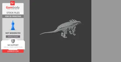 Gray 3D model of a Sauropelta, a spiked, armored prehistoric dinosaur, viewed from the side.