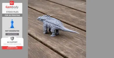 A 3D printed Sauropelta model with spikes and armor-like scales on a wooden surface.