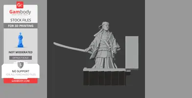 Samurai figure in traditional attire, holding a katana, ready for 3D printing.
