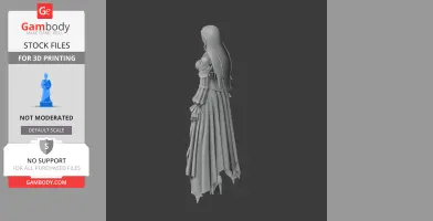 A detailed female character figurine with long hair and a flowing dress, designed for 3D printing.