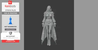 A detailed 3D model of a female character with flowing attire, suited for 3D printing.