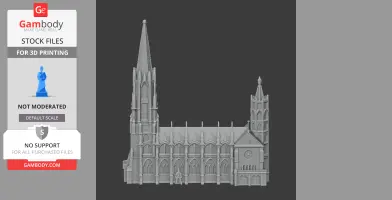 3D model of Freiburg Minster with detailed gothic architecture, featuring spires and arched windows.