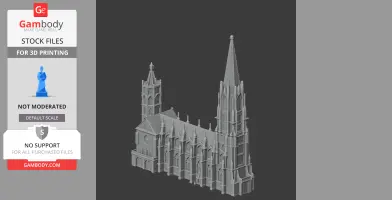 3D model of Freiburg Minster with detailed spires, arches, and roof, set for 3D printing.