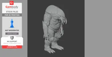 Alien creature figurine with armored skin, large claws, and tusks, suitable for 3D printing.