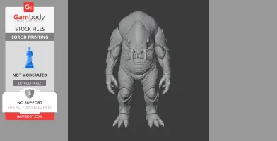 A detailed 3D model of a humanoid creature with a bulky, armored body, large claws, and a fierce face.