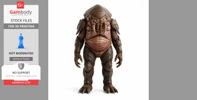 Alien-like creature with thick armor, tusks, and clawed hands from Factorio, designed for 3D printing.