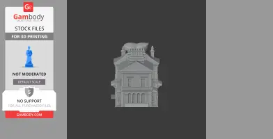 Detailed grayscale 3D model of a historic building facade, showing arched windows and ornate roof features.