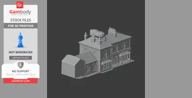 Detailed 3D model of Frodsham Castle architecture with chimneys and windows, designed for 3D printing.