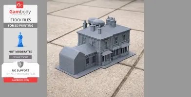 3D-printed model of Frodsham Castle, detailed architecture in gray on tiled ground.