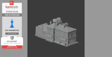 Detailed 3D model of Frodsham Castle with towers and chimneys, suitable for 3D printing.