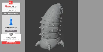A spiky worm-like creature with segmented, textured body ready for 3D printing.