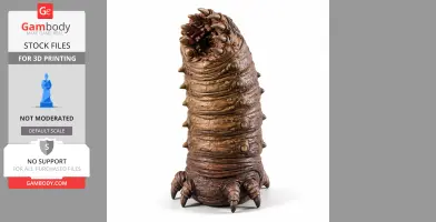 A detailed 3D printed figurine of a behemoth worm with textured body and sharp teeth.