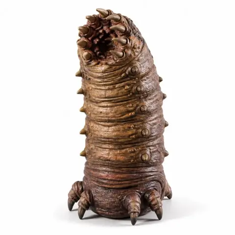 A detailed, segmented worm-like creature with spikes and multiple legs for 3D printing.