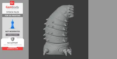 A textured, segmented worm-like creature with spikes and sharp teeth, designed for 3D printing.
