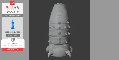 3D model of a segmented, cylindrical worm-like creature with circular and pointed protrusions.
