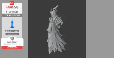 3D model of a character with long hair, layered outfit, and headpiece, designed for 3D printing.