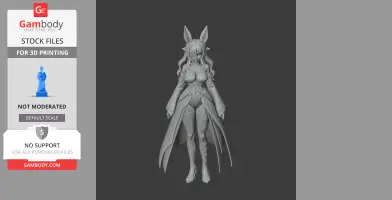 Fantasy character figurine with long hair, fox ears, and flowing attire for 3D printing.
