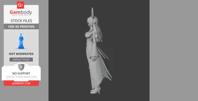 Side view of a detailed character figurine with long hair and elf-like ears, wearing a flowing dress.