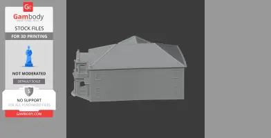 3D model of a Georgian-style building with a complex roof and detailed façade, designed for 3D printing.