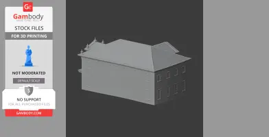 A 3D model of a Georgian-style building, showcasing symmetrical windows and a hipped roof.