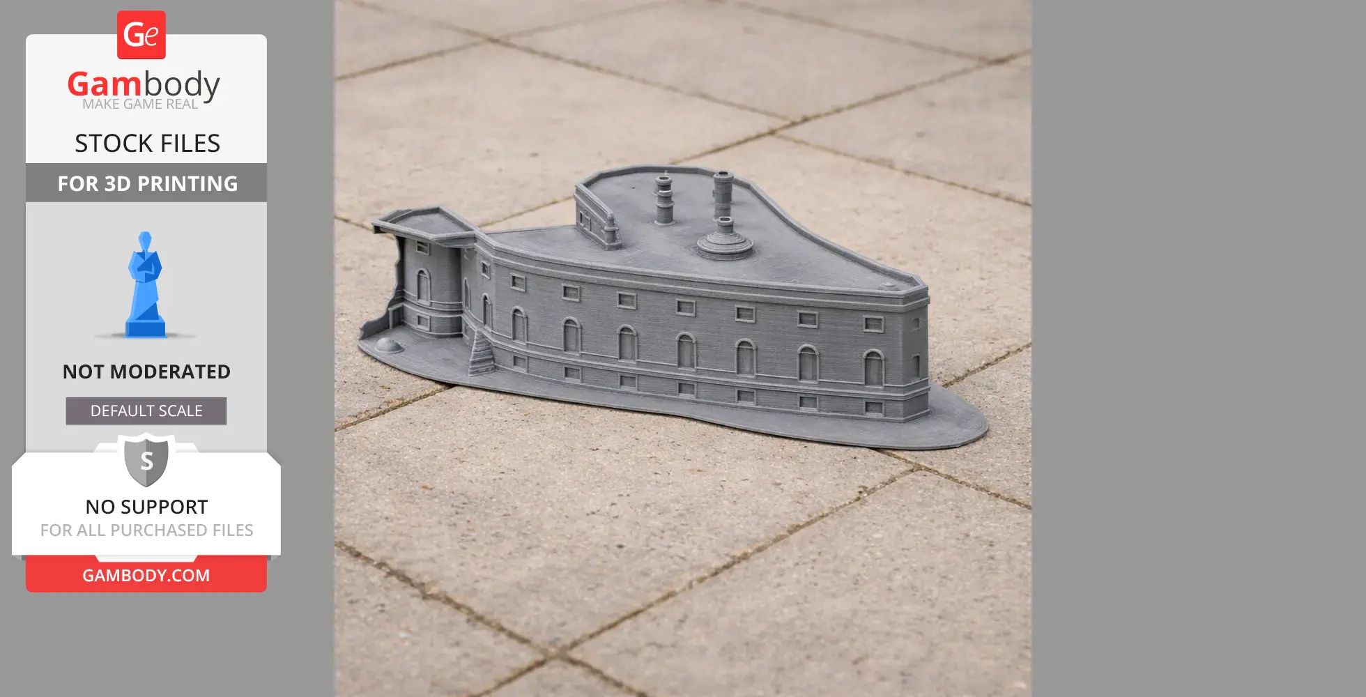 3D printed model of Gilling Castle with detailed architecture, placed on a tiled surface.