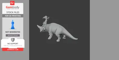 Gray 3D model of a Sinoceratops dinosaur, featuring distinctive horns and frill, for 3D printing.